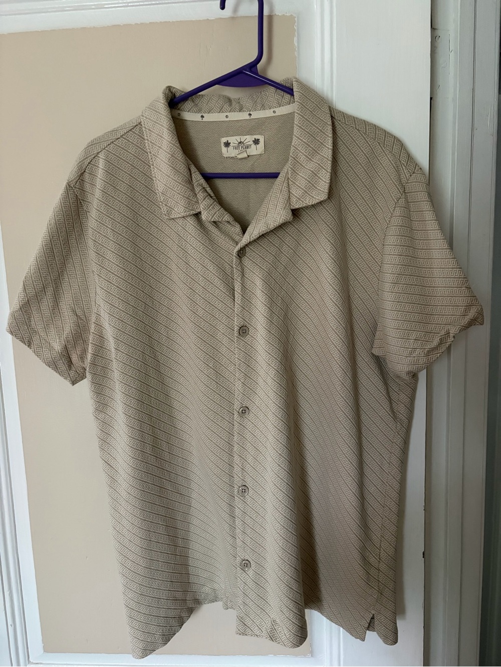 Free Planet Men's Short Sleeve Button-Down Shirt - Beige